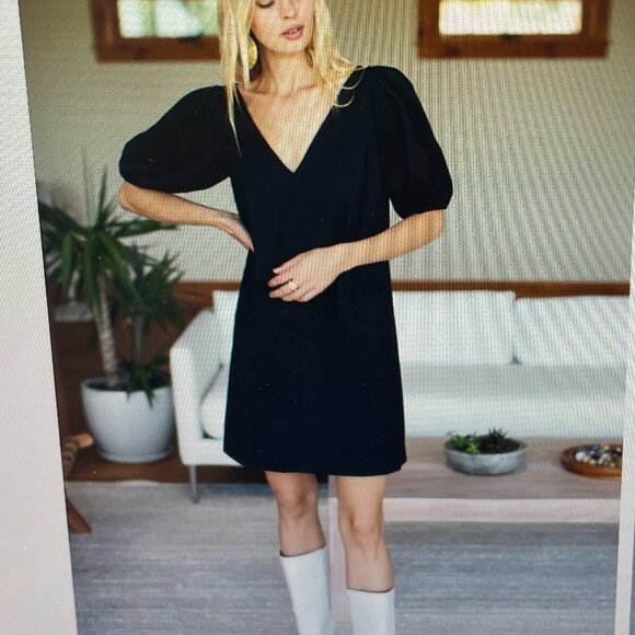 NWOT Emerson Fry Elle Linen Blend Elegant Black Puff Sleeve Dress - Picture 1 of 4